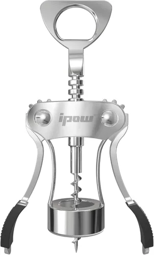 Miniatura 2 de IPOW Abridor de vino, abridor de botellas de vino de aleación de zinc, sacacorchos de ala resistente, tornillo de corcho multifuncional manual