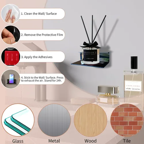Miniatura 3 de Soporte de Teléfono con Tableta Adhesiva Montado en Pared, Estantes Flotantes de Acrílico, Soporte de Pared para eReader y Smartphone