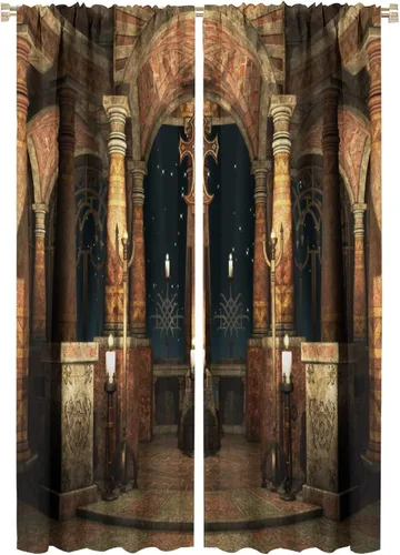 Miniatura 31 de Cortinas góticas con diseño de luna de Halloween, historia, puerta espeluznante, fondo de terror, vela, ficción, patrón de impresión, sala de estar