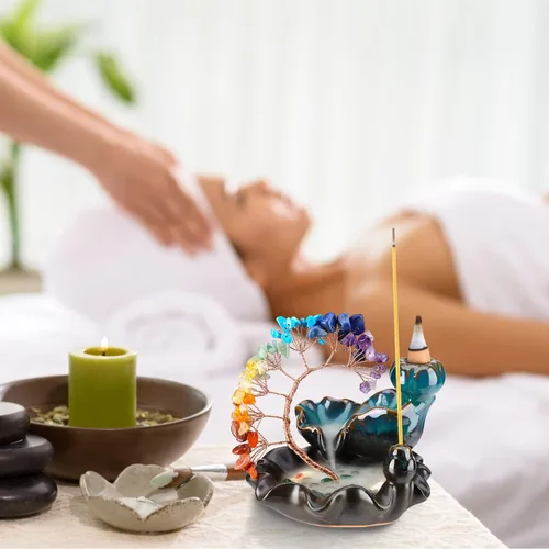 Miniatura 3 de Quemador de Incienso de Reflujo de Cerámica Cascada de Incienso 7 Chakras Árbol de Cristal Soporte de Incienso Namaste Yoga Meditación y Decoración