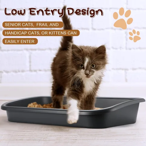 Miniatura 4 de Uiifan 3 cajas de arena para gatos mayores de entrada baja, caja de arena de gran tamaño para mascotas de entrada baja con parte superior abierta