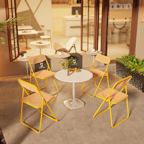 Miniatura 5 de VINGLI Silla plegable moderna con marco de hierro con panel de textura tejida, diseño que ahorra espacio para fiestas, bodas, eventos, oficina
