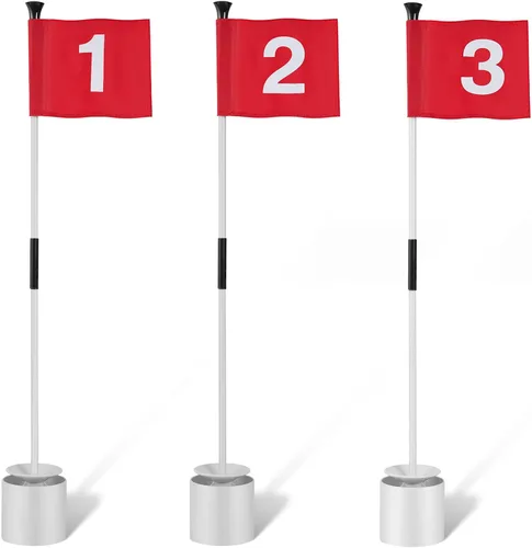 Lewtemi 3 piezas de palo de bandera de golf, bandera verde para patio, todos los 3 pies, taza de agujero de golf desmontable, palos portátiles de