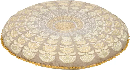 Mandala Life ART Funda de cojín para el suelo bohemia – Decoración de lujo para habitación artesanal, funda de puf para meditación, yoga y área de