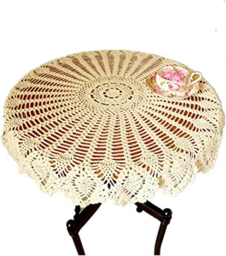 YIZUNNU Manteles redondos vintage de 35.4 pulgadas, hechos a mano, color beige, de ganchillo, funda de mesa redonda, decoración de boda, hogar,