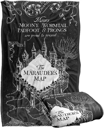 Harry Potter Marauder's Map - Manta con licencia oficial de tacto sedoso, manta súper suave, 36 x 58 pulgadas, color blanco y negro