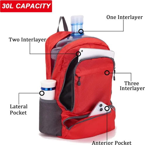 Miniatura 6 de YZAOLL Mochila de senderismo de 30 L, mochila ligera para el día, mochila plegable para mujeres y hombres, viajes, camping, vacaciones