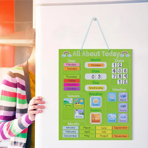 Miniatura 2 de Navaris Calendario magnético para niños, aprendizaje de los primeros años, clima, fecha, mes, día, tabla educativa de temporada para niños, tablero