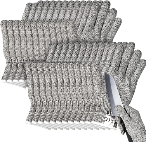 Xuhal 12 pares de guantes resistentes al corte con protección nivel 5 de seguridad para cortar en la cocina, guantes anticorte para la cocina (M)