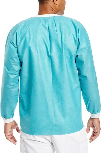Miniatura 9 de Paquete de 10 chaquetas desechables de laboratorio, chaqueta médica reutilizable hasta la cadera, unisex, con puños de punto y bolsillos