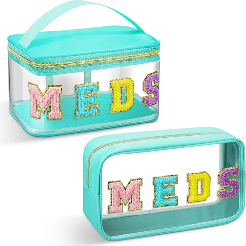 Geetery 2 bolsas de maquillaje transparentes de felpilla para el cuidado de la piel con cremallera, bolsa transparente para letras de felpilla,