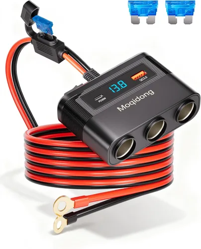 Divisor de encendedor de cigarrillos 5 en 1, adaptador de cargador de coche de 180W con USB PD/QC de 30W (cable de 6.6 pies), enchufe de batería con