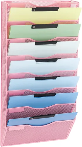 Miniatura 48 de EASEPRES Organizador de archivos de malla de 3 bolsillos para colgar en la pared, carpeta de papel para correo montada en la pared, organizador