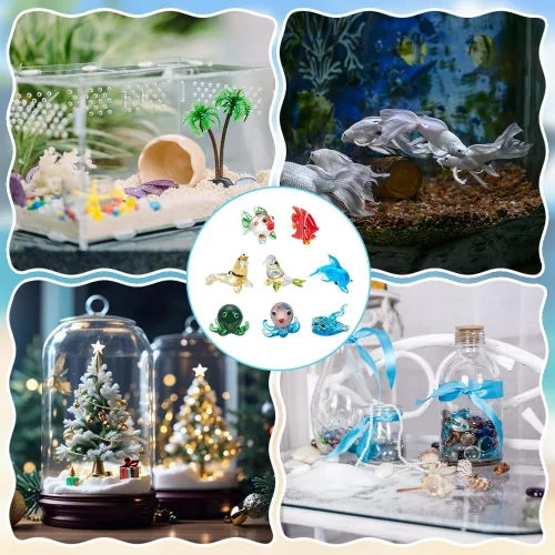 Miniatura 6 de NBEADS 8 figuras de cristal de vida marina, mini figuras marinas de vidrio en miniatura, manta raya/mariposa/morsa/delfín/pulpo/pez, hecho a mano
