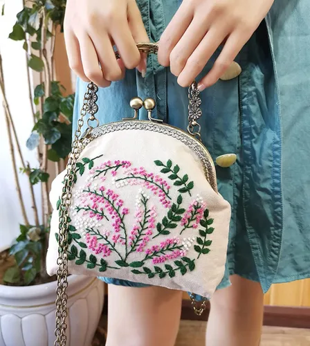 Miniatura 2 de Kits de monedero bordado para principiantes y adultos, hecho a mano, cartera bordada con todos los suministros, Ritmo de melocotón, Cadena