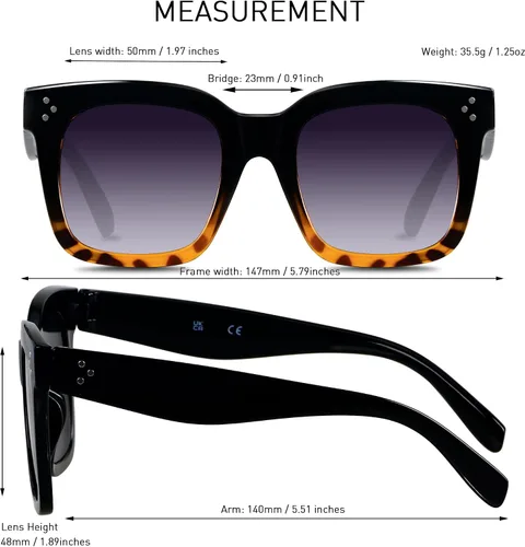 Miniatura 5 de ANDWOOD Lentes de sol de gran tamaño para mujer, marco ancho cuadrado, retro, moderno, protección UV