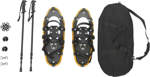 Paquete de raquetas de nieve de 21/25 pulgadas y bastones de senderismo, zapatos de nieve de aluminio ligeros todoterreno con bastones telescópicos