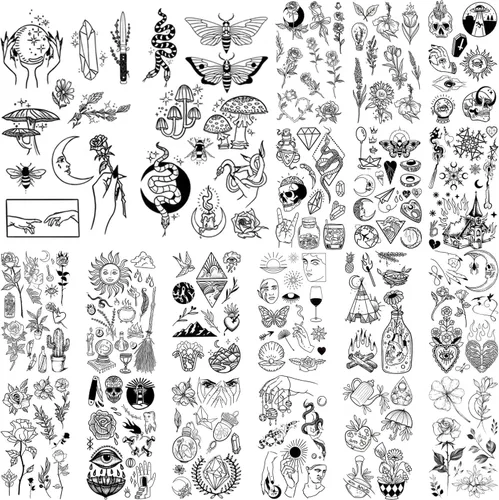 GLARYYEARS Más de 150 tatuajes temporales negros pequeños, tatuajes de manos y rostros, para hombres y mujeres, diseño de serpiente, diseño de