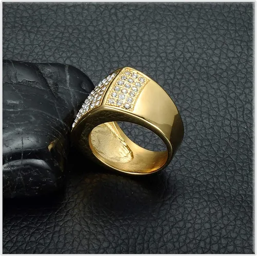 Miniatura 5 de Xusamss Hip Hop chapado en oro de 18 quilates de acero inoxidable cuadrado anillo de cristal