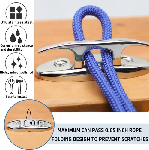 Miniatura 4 de Tacos plegables para barco de 4-1/2 pulgadas, acero inoxidable 316, tacos de muelle abatibles, paquete de 2