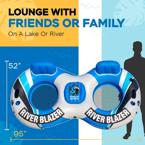 Miniatura 5 de Sunlite Sports Balsa de río inflable para 2 personas, flotador de agua para descansar sobre el lago y el río, tubo de agua al aire libre, diversión