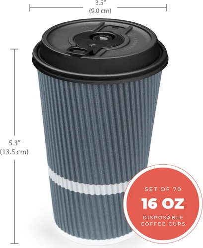 Miniatura 2 de Tazas de café desechables con tapas, taza de café de 16 onzas (paquete de 70). Las tazas de viaje grandes mantienen la forma con bebidas frías
