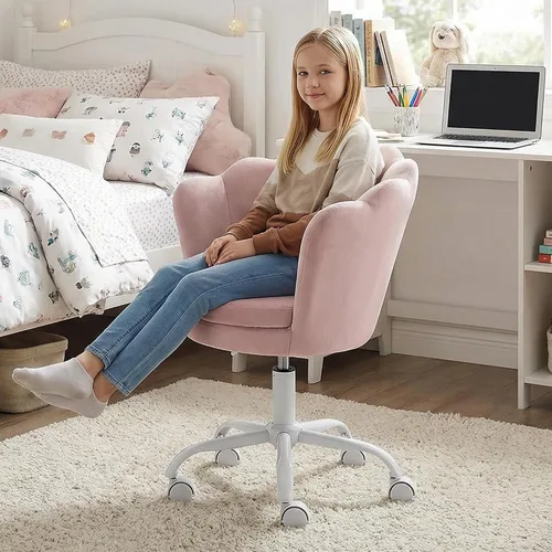 Miniatura 5 de chairus Bonita silla de escritorio para niños, de terciopelo, para sala de estar, silla tapizada para adolescentes con respaldo de concha, silla