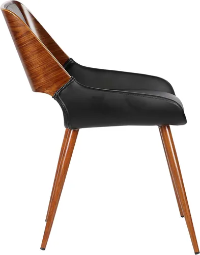 Miniatura 6 de Armen Living Silla de comedor Panda en piel sintética negra y acabado en madera de nogal Piel sintética negra/nogal