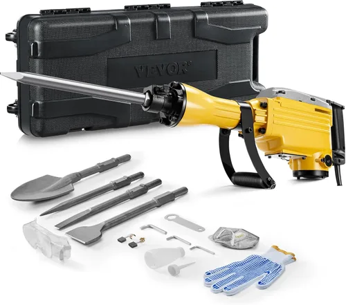 Miniatura 11 de VEVOR Martillo de demolición Jack Hammer, Martillo eléctrico MAX 2200W de alta resistencia, rompedor de hormigón de 1400 BPM, 4 piezas de cinceles