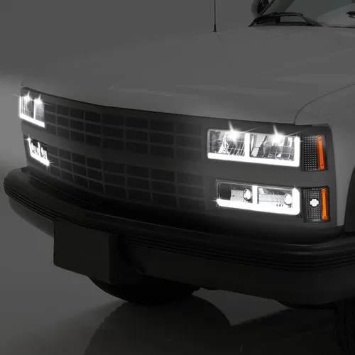 Miniatura 6 de DNA MOTORING Faro LED DRL estilo F, señal de parachoques, juego de lámparas de esquina compatible con Chevy C/K1500-3500 88-93, negro/ámbar