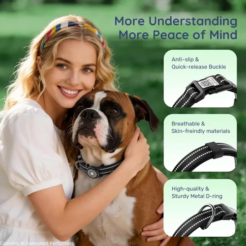 Miniatura 6 de Collar de perro Airtag con código QR, collar reflectante para perro con soporte Airtag, acolchado suave y hebilla de bloqueo de seguridad ajustable