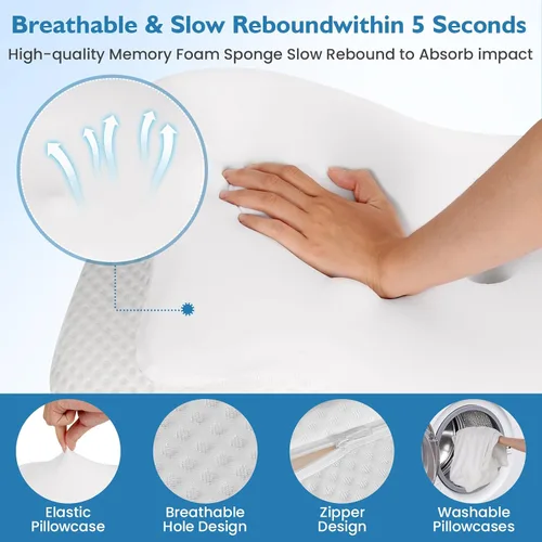 Miniatura 7 de 2 almohadas cervicales para aliviar el dolor de cuello, almohada cervical para dormir de lado, ergonómicas de espuma viscoelástica, almohadas