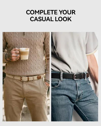 Miniatura 2 de CHAOREN Cinturón elástico para hombre, paquete de 2 - Cinturones trenzados de 1 3/8" para golf para hombres - Elástico casual para pantalones y jeans
