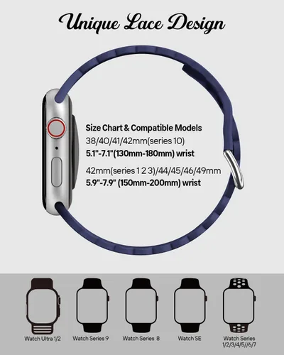 Miniatura 3 de Sunnywoo - Correa deportiva de encaje de silicona compatible con Apple Watch de 38, 40, 41, 42, 44, 45, 46 y 49 mm para mujeres, correa de muñeca