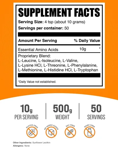 Miniatura 2 de BulkSupplements. com Essential Aminoácidos en polvo - Suplemento de aminoácidos esenciales, polvo EAA - Sin sabor y sin gluten, 0.35 oz por porción