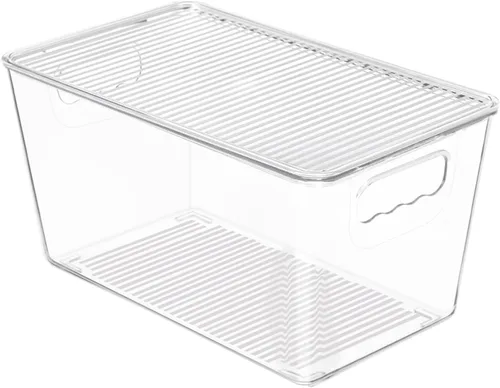 Miniatura 10 de Vtopmart 10 unidades de contenedores de almacenamiento apilables transparentes con tapas, contenedores de plástico grandes con asas para organizador