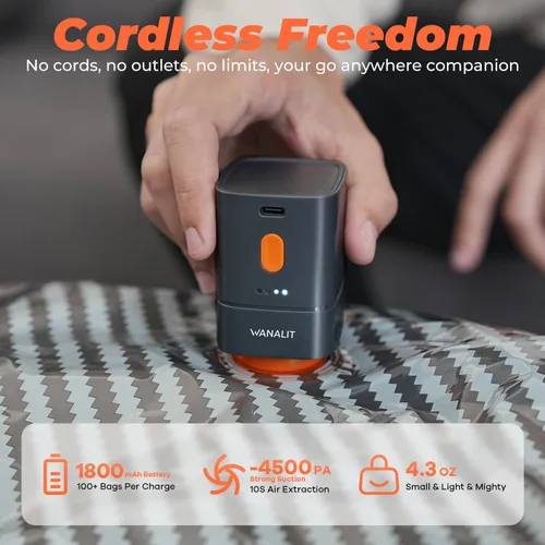 Miniatura 4 de WANALIT Bolsas de almacenamiento al vacío de viaje con bomba eléctrica recargable, bolsas de compresión de ahorro de espacio, bolsa de sellado al