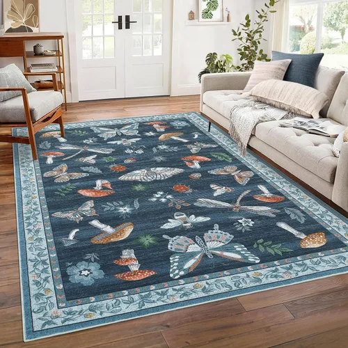 Miniatura 19 de ROYHOME - Alfombra con diseño de hongos e insectos, para pasillos, cocina o baño, antideslizante, lavable, suave, larga, 2 x 6, beige