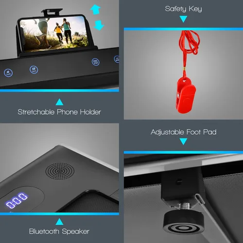 Miniatura 9 de Goplus Caminadora plegable 2 en 1, caminadora eléctrica de 2.25 HP para debajo del escritorio con pantalla LED, altavoz de dientes azules, Plateado