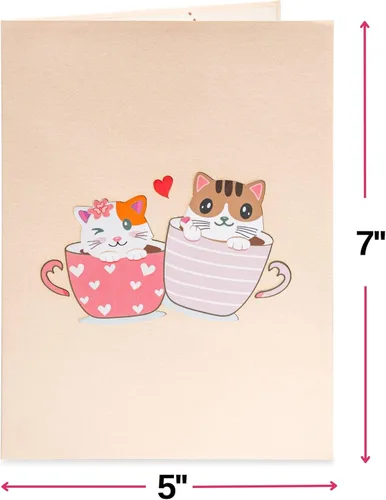 Miniatura 5 de Paper Love Tarjeta romántica desplegable 3D, taza de gato con amor, para el día de la madre, día de San Valentín, aniversario, boda, compromiso