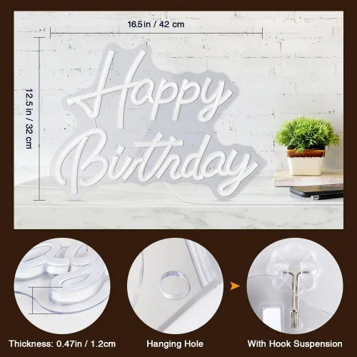 Miniatura 3 de Letrero de neón con texto en inglés «Happy Birthday», «Happy Birthday» con luz LED para telón de fondo, cumpleaños, cualquier edad, decoración