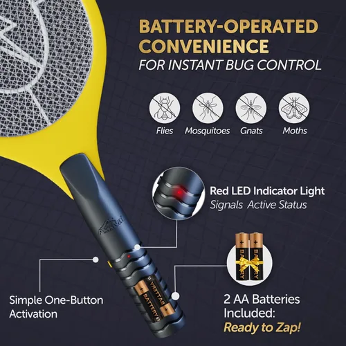 Miniatura 6 de Matamoscas Eléctrico de 45,7 cm Raqueta Mata Moscas y Mosquitos - Matamoscas para Interiores y Exteriores para Moscas, Operado por Batería, Raqueta