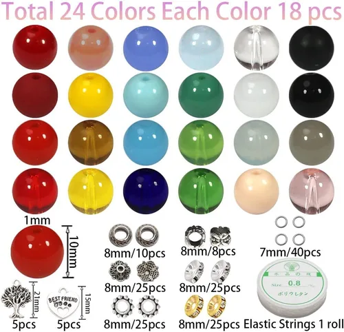 Miniatura 2 de ZH118 - Juego de 600 cuentas de vidrio de 0.394 in, hechas a mano, redondas, lisas, sueltas, cuentas kawaii, a granel para manualidades, joyería