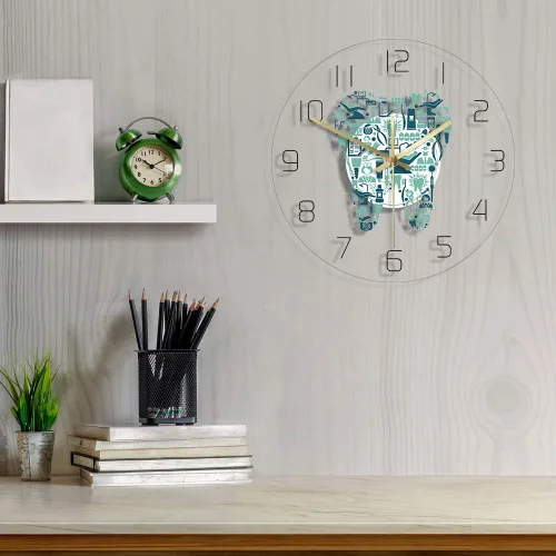 Miniatura 5 de The Geeky Days Reloj de pared con iluminación LED USB, símbolos de cuidado dental, reloj colgante de acrílico, movimiento silencioso, con 7