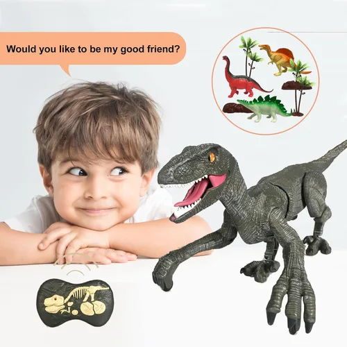 Miniatura 9 de Juguetes de dinosaurio de control remoto para niños robot electrónico de dinosaurio con luz LED y rugido 2.4Ghz simulación RC Velociraptor juguetes