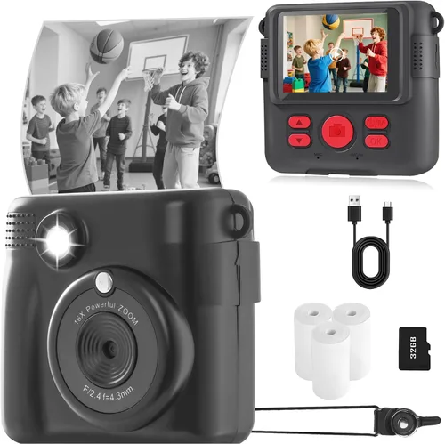 Cámara para niños con impresión instantánea, cámara segura para niños pequeños, pantalla de 2.4 pulgadas, 1080P con zoom 16X, tarjeta TF de 32GB