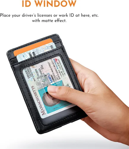 Miniatura 4 de Buffway Billetera delgada para hombre, minimalista con bolsillo frontal delgado, tarjetero de cuero con bloqueo RFID para viajes de trabajo