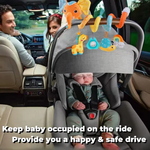 Miniatura 5 de Juguetes de asiento de automóvil para bebé, juguete de cochecito de actividad en espiral para bebés de 0 a 6 meses, juguetes colgantes para bebés