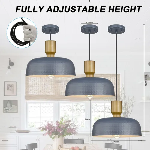 Miniatura 6 de Luces Colgantes de Estilo Rústico, Lámparas Colgantes Ajustables con Pantalla de Metal Martillado, Iluminación Colgante de 12.4 Pulgadas para Isla