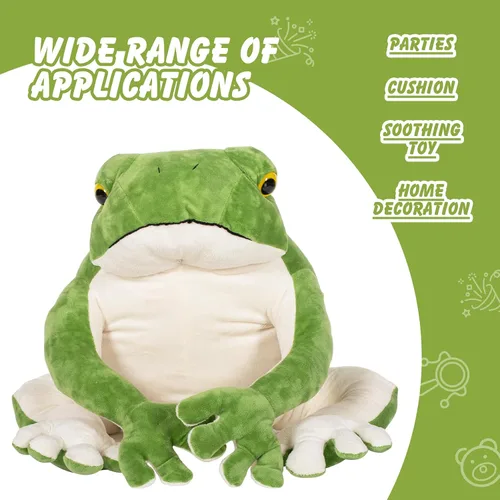 Miniatura 6 de BRINJOY Rana gigante de peluche, rana verde de felpa grande de 28 pulgadas con imán, calcomanías de Navidad, rana realista de peluche grande